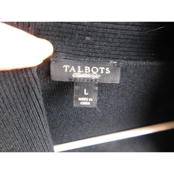 Talbots Classic Black Open Front Cardigan Long Sleeves Front Pockets Large - Picture 3 of 5